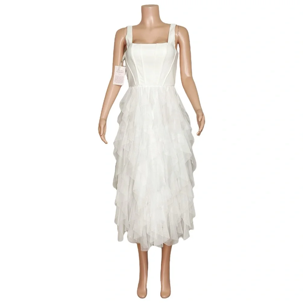 BHLDN Jada Tiered Tulle Midi Dress, White, Small - Picture 7 of 14